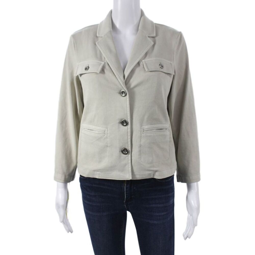 Renuar Womens Beige Basic Jacket 3/4 Sleeve Button Closure Size 2XL